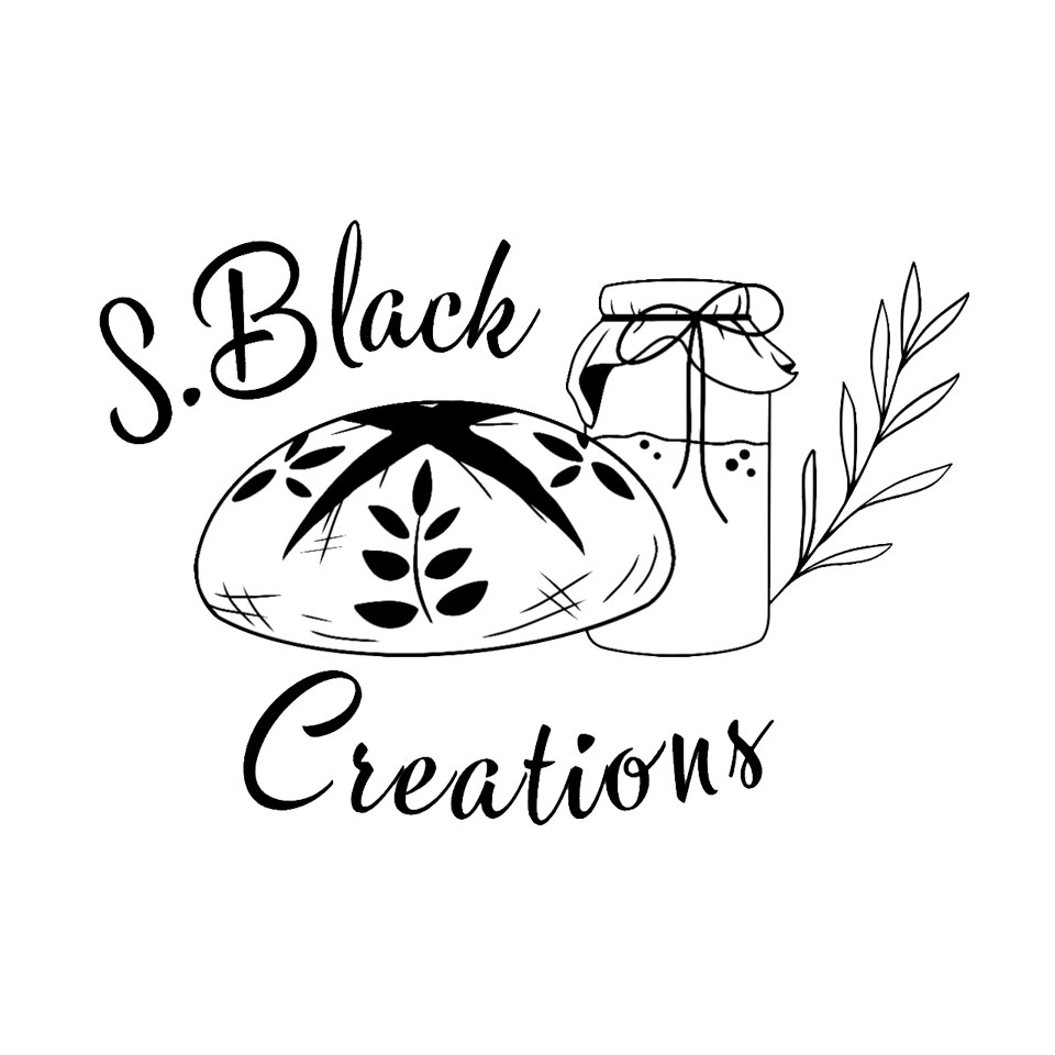 S Black Creations Logo: A circular design featuring fresh artisan sourdough bread